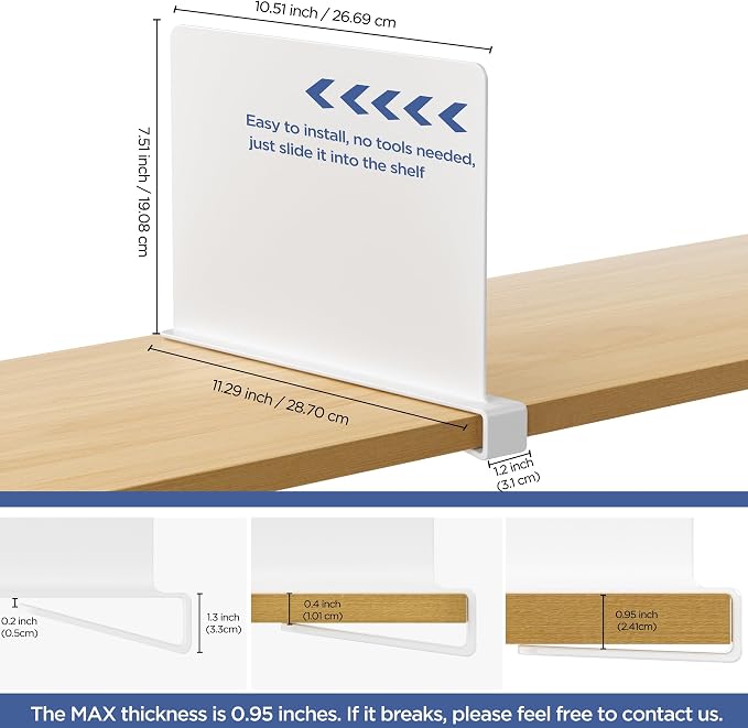 HBlife 6 Pcs White Acrylic Shelf Dividers, Vertical Purse Organizer for Closet Perfect for Sweater, Shirts, Handbags in Bedroom and Kitchen, Closet Separators for Organization Cabinet - Image 2