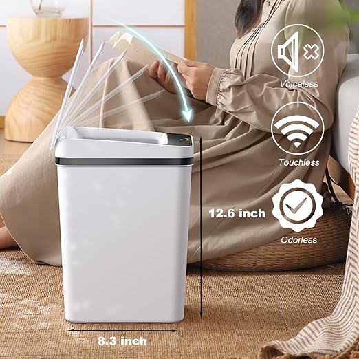 Yatmung 2 Pack - 2.5 Gallon Smart Trash Can Sensor Motion Slim Touchless Bathroom Trash Can - Skinny Trash Bin with Lid - Electric, Narrow, Plastic, Auto Open - Small Automatic Garbage Can (White) - Image 4