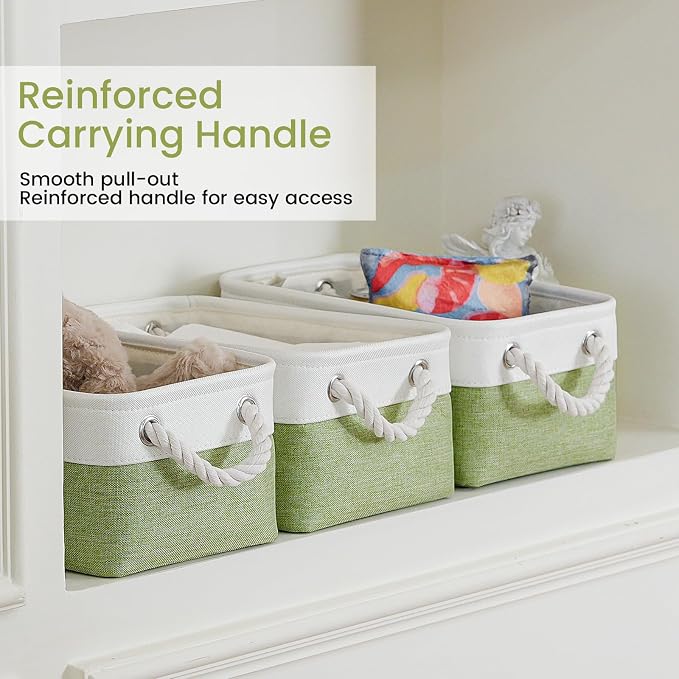 Storage Baskets for Shelves 11.8x7.9x5.2 Inch, Foldable Fabric Storage Bins with Handles, Small Storage Baskets for Organizing Closet, Office, Home Organization (6-Pack, White&Green) - Image 3