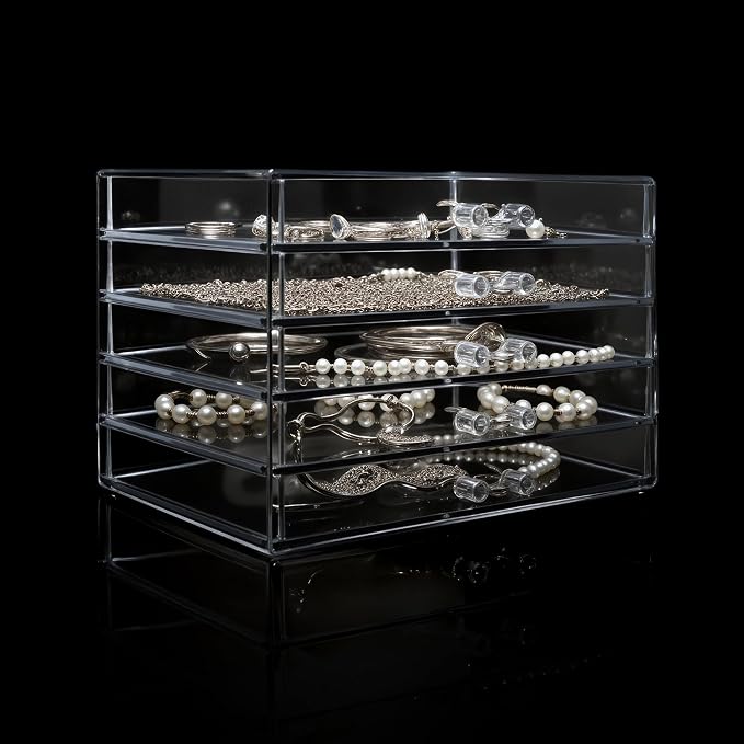 Clear Acrylic Jewelry Storage Box, Earring Jewelry Organizer with 5 Drawers, 5-Layer Jewelry Box for Women, Earring Display Holder for Earrings Ring Bracelet Necklace Transparent Display Storage Case - Image 5