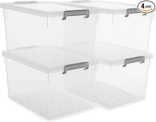 Citylife 48 Qt. Plastic Storage Bins with Lids Large Stackable Storage Containers for Organizing Clear Durable Storage Box, 4 Pack