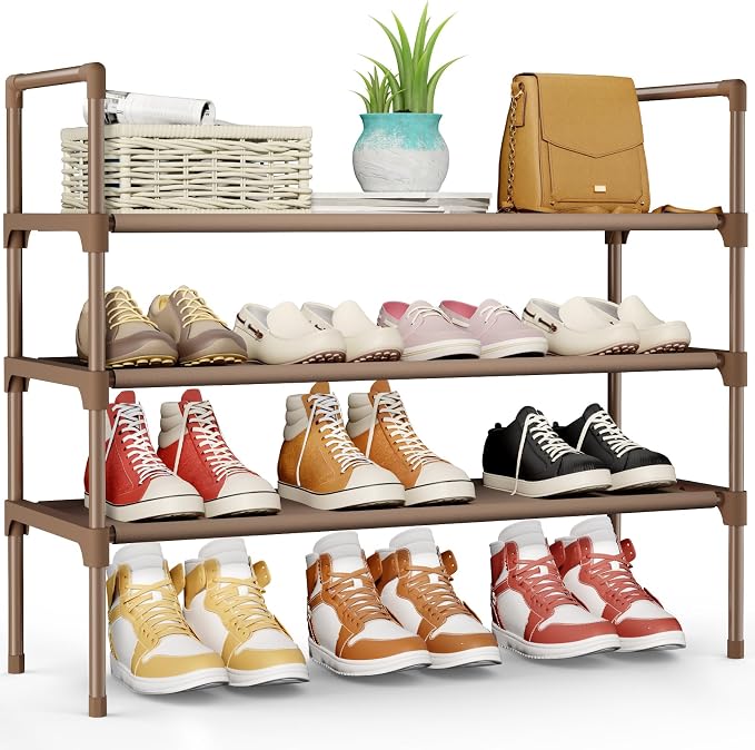 Kitsure Shoe Rack - 3-Tier Shoe Organizer, Shoe Rack for Closet, Entryway, Bedroom, Easy- Assembly Storage Shelf with Side Handles, 27.6" Wide - 3 Tiers, Brown by Kitsure