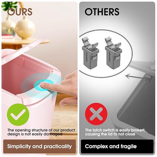 CEROELDA 3 Pack Bathroom Trash Can with Lid, 10L/2.6 Gal Small Garbage Can with Press Top Lid, Slim Plastic Waste Basket for Toilet, Office, Bedroom (Pink) - Image 3