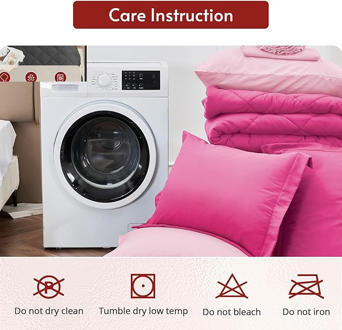 MUXHOMO 7 Pieces Oversized King Comforter Set, Reversible Bed in a Bag Oversized King Size, All Season Bedding Set with Comforter, Flat Sheet, Fitted Sheet, Pillowcases & Shams, Hot Pink & Baby Pink