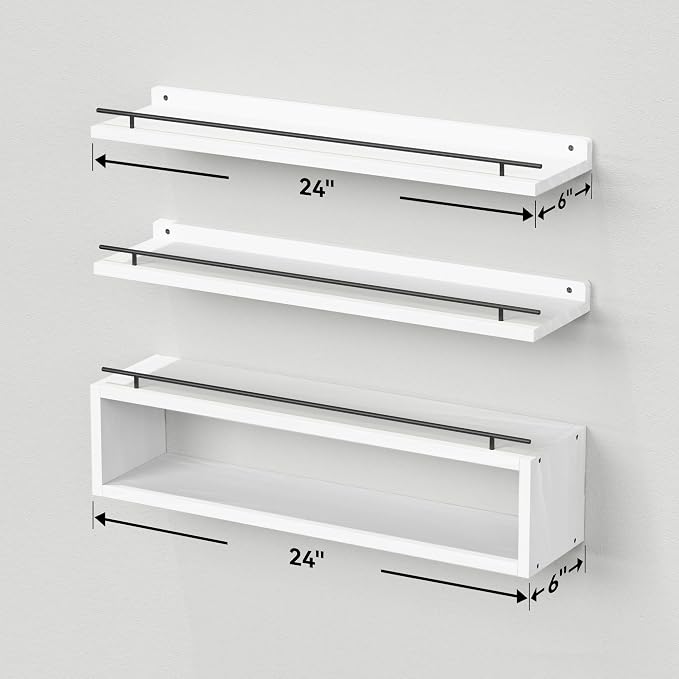 WOPITUES Floating Shelves for Wall 24 inch with Cube Shelf, Wall Shelves with Metal Rail for Bathroom Decor, Bathroom Organizers and Storage, Over Toilet Shelves, Toilet Paper-White - Image 3