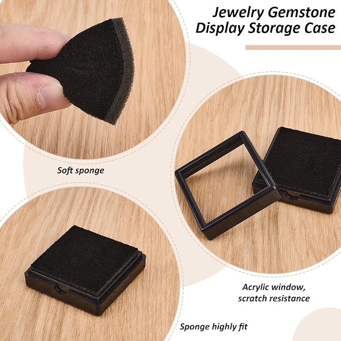 BENECREAT 12Pack Black Gemstone Display Box 2" x 0.78" Jewelry Box Container with Clear Top Lids for Gems, Coins, Christmas Festival Wedding Jewelry Packing - Image 4