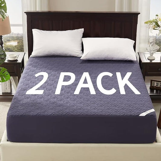 BEDLORE 2 Pack Waterproof Mattress Protector, Full Size Mattress Pad with Deep Pocket 6"-15" Depth, Soft Breathable Bed Mattress Cover for Bedroom, College Dorm (Navy Blue)