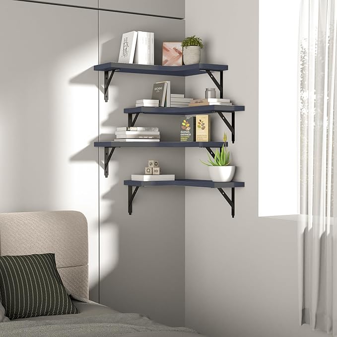 ROMGUAR CRAFT Corner Floating Shelves Wall Mounted Set of 4, Rustic Wood Storage Display Shelves for Home Decor, Bathroom, Kitchen, Bedroom, Living Room, Office (Grey) - Image 7