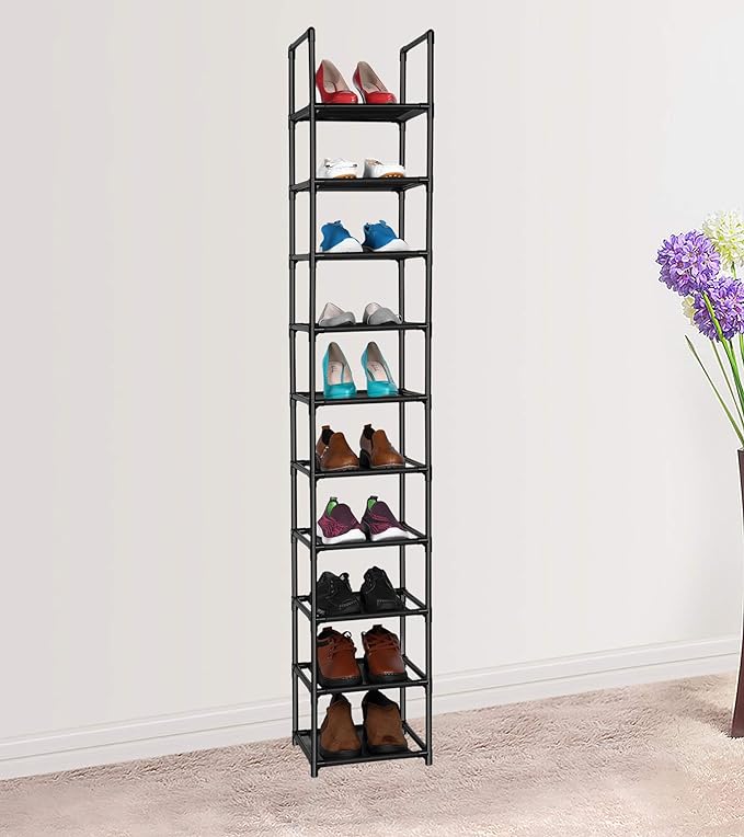 FIDUCIAL HOME 10 Tiers Shoe Rack Space Saving Vertical Single Pairs Sturdy Shoe Shelf Storage Organizer - Image 2