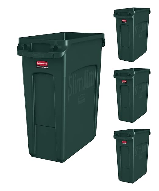 Rubbermaid Commercial Products Slim Jim Trash/Garbage Can with Venting Channels, 16-Gallon, Green, for Kitchen/Office/Workspace, Pack of 4 by RubbermaidCommercialProducts