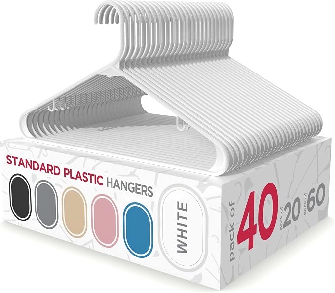 Sharpty Plastic Hangers Clothes Hangers for Clothing, Closet, Coats & Shirts - for Everyday Standard Use, Room Essentials & Basics - 40 Pack - White by Sharpty
