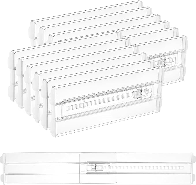 Vtopmart 12 Pack Drawer Dividers for Clothes, 4" High 13"-22" Adjustable Expandable Dresser Drawer Organizer, Clear Plastic Separators for Dresser, Baby Clothing, Underwear, Cosmetic, Toiletries by Vtopmart