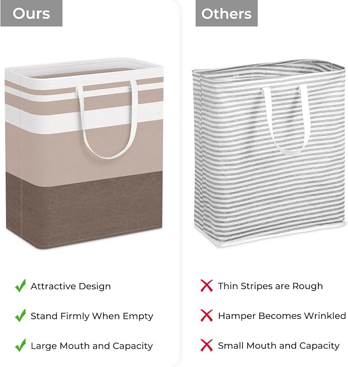 HomeHacks 2-Pack Large Laundry Basket, Waterproof, Freestanding Laundry Hamper, Collapsible Tall Clothes Hamper with Extended Handles for Clothes Toys in the Dorm and Family (Brown, 100L) - Image 3
