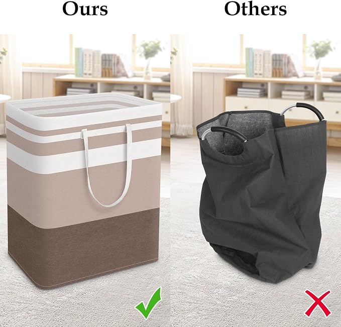 StorageRight Large Collapsible Laundry Basket Hamper with Easy Carry Handles，Freestanding Clothes Hampers for Laundry, Bedroom, Dorm, Towels, Toys, 125L, Khaki - Image 5