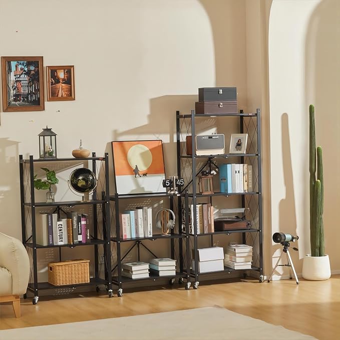DEANIC 4 Tier Foldable Storage Shelves with Wheels, No Assembly Organizer Rack for Garage Kitchen, Basement, Pantry,Perfect for Craft Shows & Vendor Events(Black) - Image 2