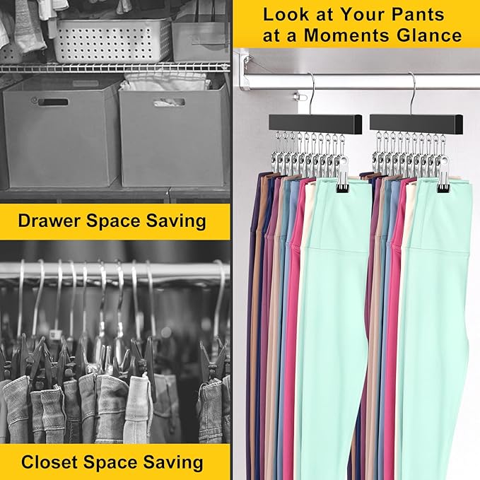 Legging Organizer for Closet, Pants Hangers with Clips Holds 20 Leggings, Jeans, Hats, Shorts, Socks, 360° Rotating Space Saving Hanging Clothes Organizer for Closet Organizers and Storage 4Pcs - Image 5