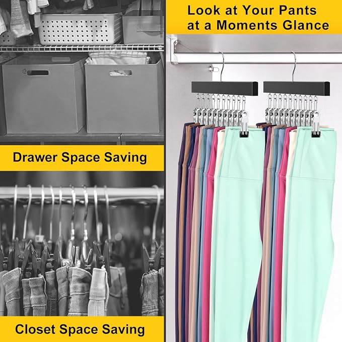 Legging Organizer for Closet, Pants Hangers with Clips Holds 20 Leggings, Jeans, Hats, Shorts, Socks, 360° Rotating Space Saving Hanging Clothes Organizer for Closet Storage 2Pcs - Image 6