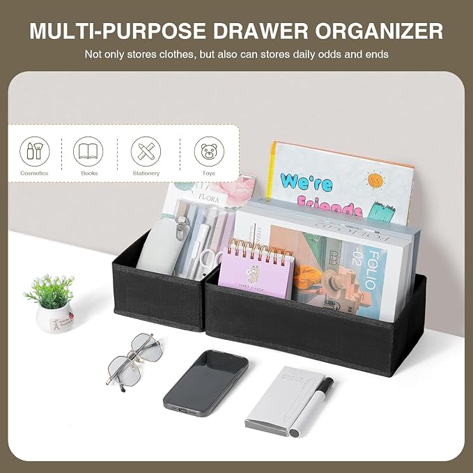 DIMJ Drawer Organizers - Set of 8 Foldable Closet Dividers for Baby Clothes, Socks, Belt, Tie (Black) - Image 3