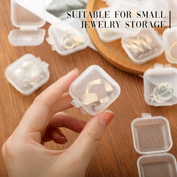 Chunful 100 Pack Mini Clear Plastic Jewelry Box Earring Organizers Small Storage Containers with Hinged Lid for Earrings Pearl Bracelets and Small Accessories - Image 5