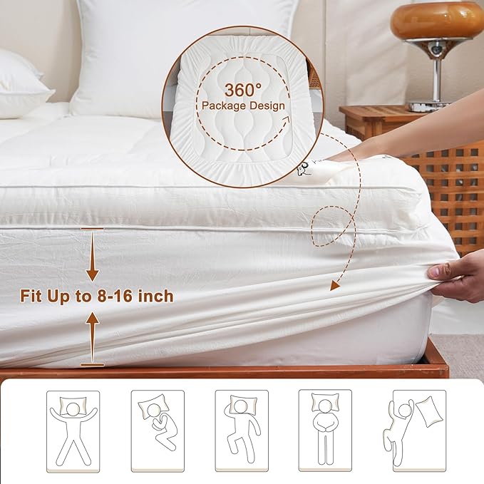 YOUR MOON 100% Organic Wool Mattress Topper Twin XL Size, 800GSM Natural Wool Filling, Thick Pillow Top Mattress Pad, Back Pain Relief Bed Topper with Cotton Cover, 16" Deep Pocket, 39"x80" (White)