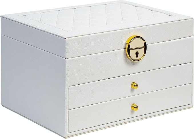 coobest 3 Layer Jewelry Box, Lockable Jewelry Holder Organizer with Jewelry Drawer, Large Jewelry Boxes & Organizer with Velvet Earring Storage, Unique Gifts for Women Mom by Coobest