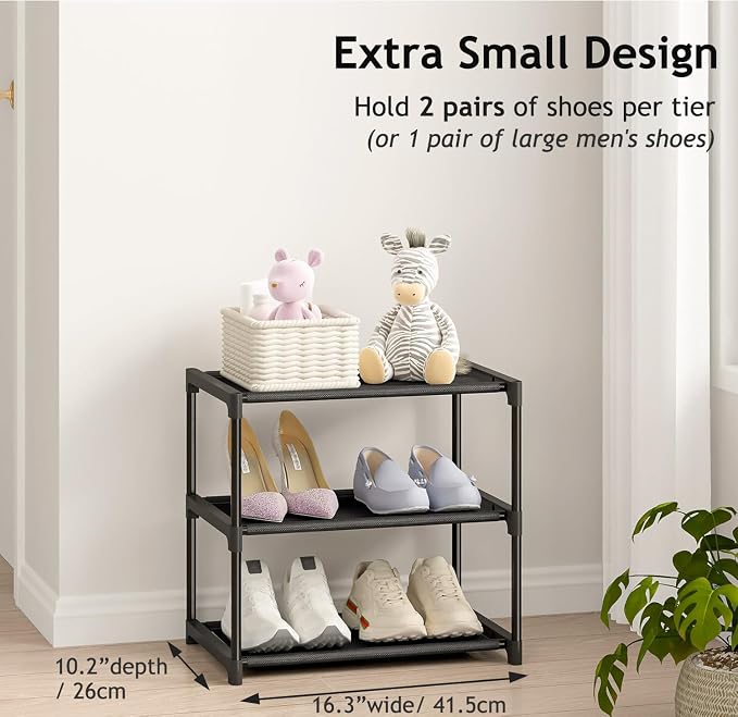 Autonomier 3 Tier Extra Small Shoe Rack (16.3" Wide), Narrow Stackable Shoe Shelf for Kids Toddler Adult, Ultra-Lightweight Shoe Rack Stand for Closet Dorm Bedroom Storage Organizer, Entryway - Image 4
