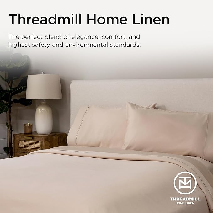 Threadmill Supima King Size Sheets, 1000 Thread Count, 4 Piece American Luxury Bed Sheets for King Mattress, 5 Star Hotel Quality Cotton Sheets with Elasticized Extra Deep Pocket, Beige