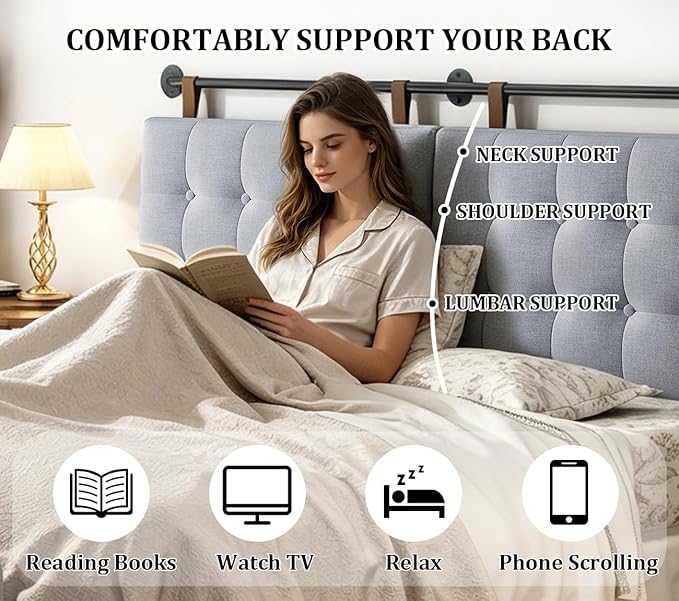 BSHOMGI Headboard Queen Size Headboards for Adjustable Bed Tufted Upholstered Head Board Only Gray Headboards, Fabric Line Headboard in Modern Button Design Bedroom(Gray, Queen)
