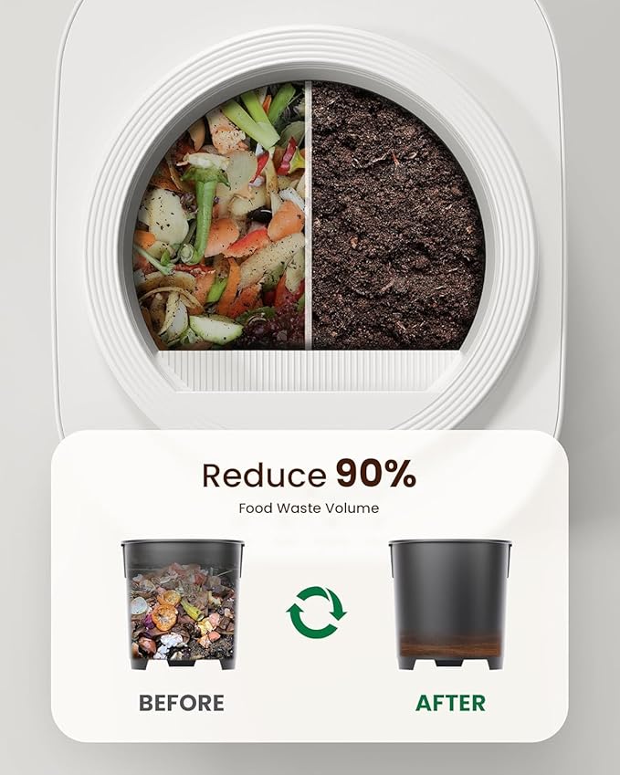 4L Electric Composter for Kitchen, Smart Countertop Compost Bin, Odorless | Low Noise | Auto-Cleaning | Turn Food Waste into Fertilizer, Indoor Food Waste Compost Machine, White - Image 4