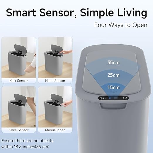 TIPGO Automatic Motion Sensor Bathroom Trash Can with Lid, 2.6 Gallon Touchless Trash Bin, Smart Garbage Can Plastic Slim Wastebasket for Bedroom, Office, Dorm (Grey) - Image 4