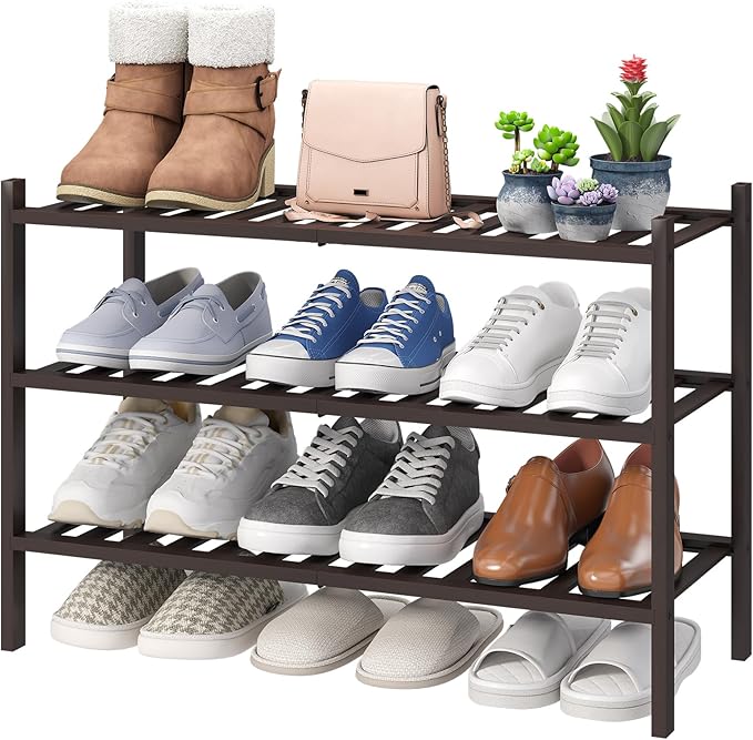 viewcare Shoe Rack for Closet, 3-Tier Bamboo Wood Shoe Racks, Stackable | Beautiful | Natural | Functional | Sturdy, Bamboo Shoe Rack for Entryway Hallway Closet by VIEWCARE