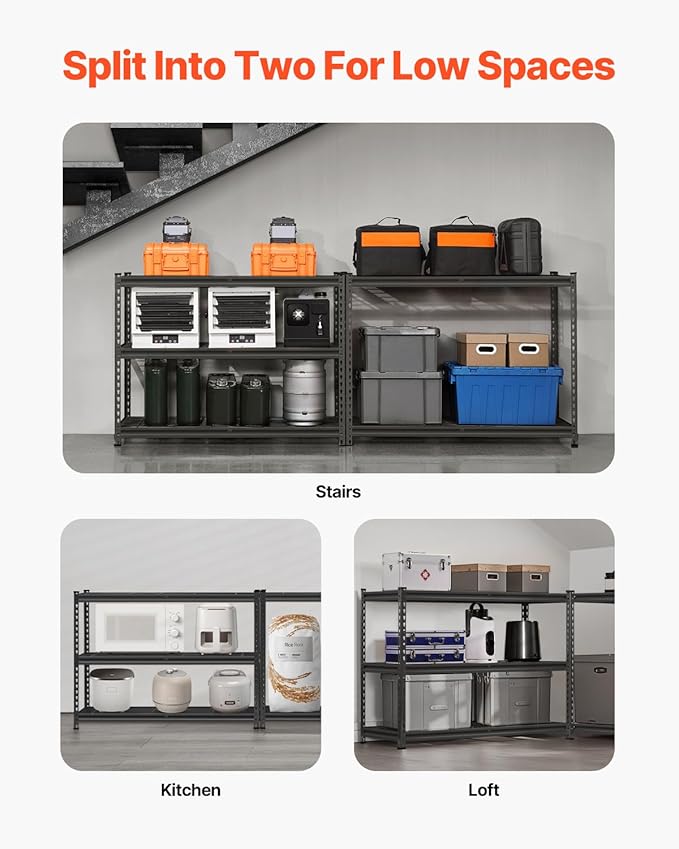 VEVOR Storage Shelves, 2500 lbs, 5 Tier Heavy Duty Garage Shelving, 18" D x 48" W x 72" H Adjustable Metal Shelves for Industrial Shelving Unit Utility Shelf, for Kitchen, Warehouse, Basement, Black - Image 6