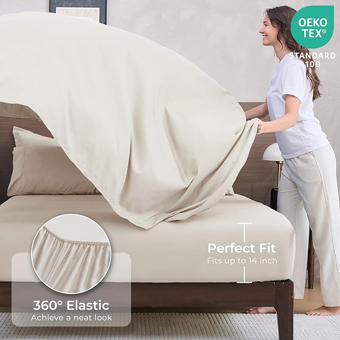 HEVUMYI Beige Tan King Comforter Set - 7-Piece All Season Bed in a Bag King, Ultra Soft Bedding Set with Comforter, Flat Sheet, Fitted Sheet, Pillowcases, Pillow Shams, Beige Tan