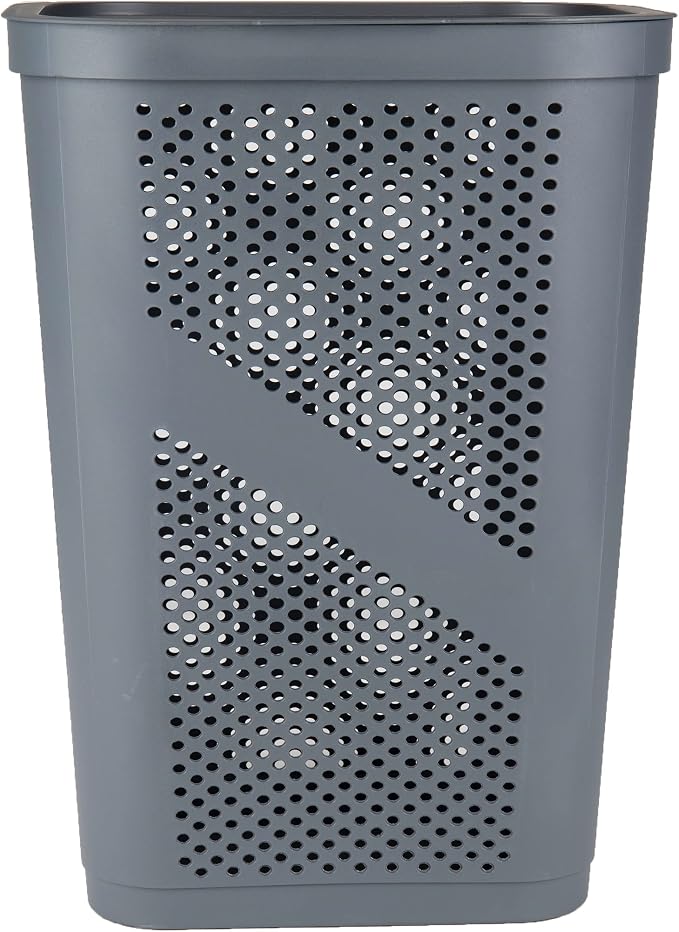 Mind Reader Slim Laundry Hamper with Lid, 60L Clothes Basket, Ventilated Plastic, Gray - Image 5