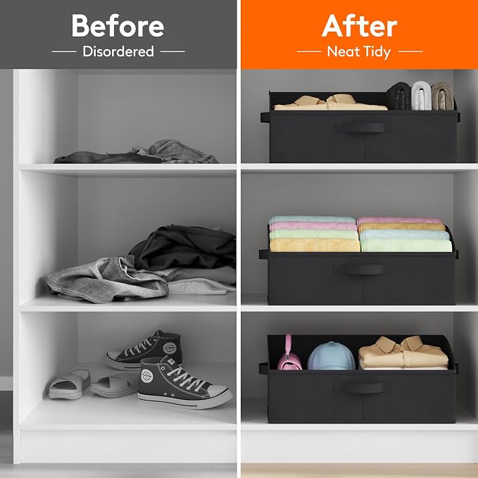 Lifewit Trapezoid Closet Storage Bins for Shelf, 6 Packs Non-woven Closet Organizer Baskets with Handles, Foldable Clothes Containers Boxes for Clothing, Book, Purse, 23L, Extra Large, Black - Image 7