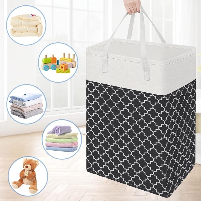 BlissTotes 3-Pack Laundry Basket, Freestanding＆Waterproof Laundry Hamper, Collapsible Tall Clothes Hamper with Easy Carry Handles for Clothes, Towels in the Family and Dorm,Clover Black,100L - Image 7