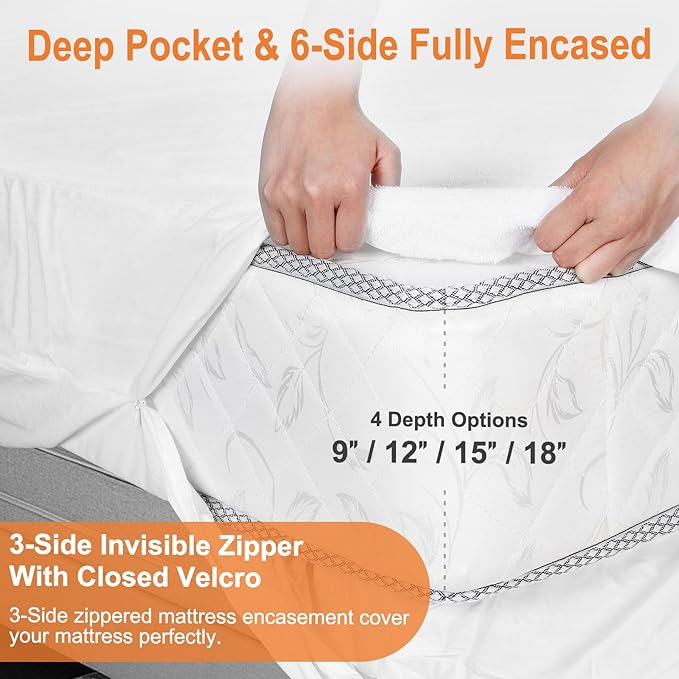 Deep Pocket Twin Mattress Protector 39"x75", Waterproof Soft and Noiseless Terry Cloth Zippered Mattress Pad Covers for 13/14/15 inch Depth