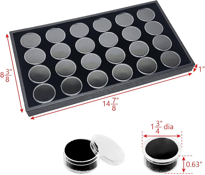 Ikee Design 24 Gem Showcase Stackable Jewelry Display Tray for Collectibles, Rock Storage Box Gemstones Bead Storage Jars, Black Foam, Black Tray, 14 7/8W x 8 3/8D x 1H in - Image 2