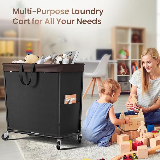 320L Laundry Basket with Wheels, 3-Section Rolling Hamper for Laundry, Extra Large Laundry Hamper with Wheels, Clothes Hamper Rolling Laundry Basket for Home, Bathrooms and Dorm(Black) - Image 5