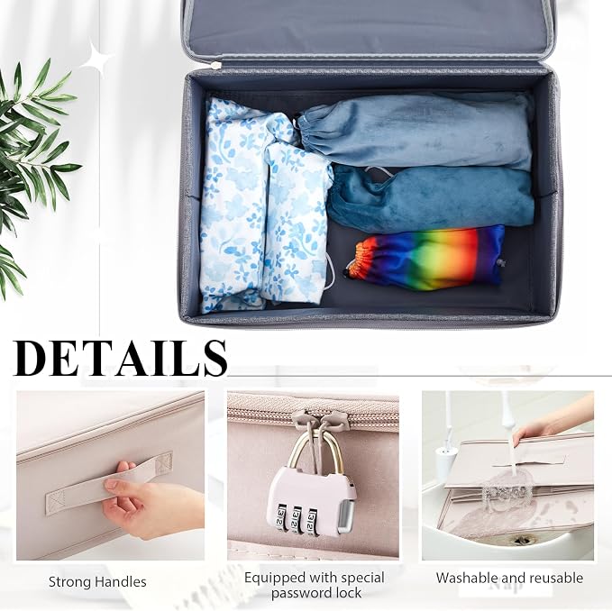 Briwooody Discreet Lockable Toy Bag Storage Organizer Toy Bag Storage Bins Case with Zipper Lid for Women and Men Clothes Container(Light Purple,15 x 10 x 6.3 Inch) - Image 6