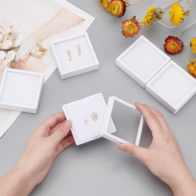 BENECREAT 6Pcs White Gemstone Display Box with Sponge Cushion Gift Boxes Clear Window Box for Jewelry, Diamond Gift Packing（2.8"x2.8"x0.8"） - Image 3