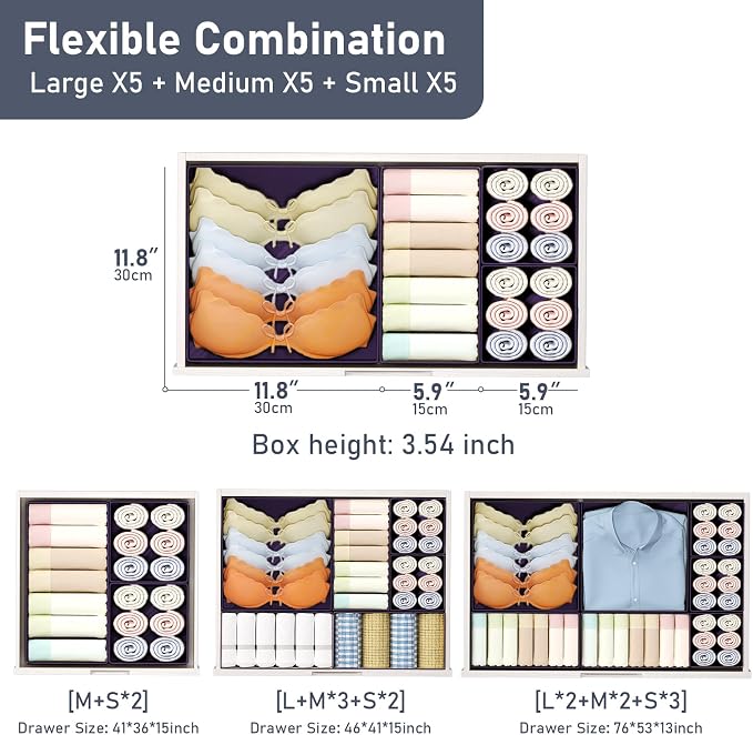 DIMJ Drawer Organizer Clothes 15 Pack - Foldable Baby Organizers and Storage & Dresser Organizer for Bedroom, Closet - Nursery Organization Dresser Dividers for underwear, Sock,Bra, Belt, Tie, Purple - Image 2