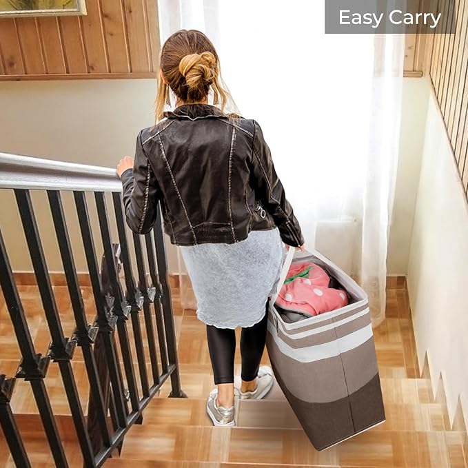 HomeHacks 2-Pack Large Laundry Basket, Waterproof, Freestanding Laundry Hamper, Collapsible Tall Clothes Hamper with Extended Handles for Clothes Toys in the Dorm and Family (Brown, 88L) - Image 7