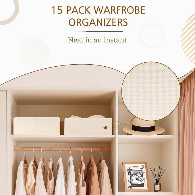 Criusia 15 Pack Drawer Organizer for Clothes, Foldable Dresser Dividers with 3 Sizes, Fabric Storage Bins – Beige - Image 8