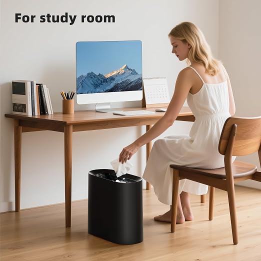 SUBEKYU 2.3 Gal Trash Can for Bathroom,Small Office Garbage Can for Kitchen,Slim Rectangular Waste Bin,Plastic,Black - Image 5