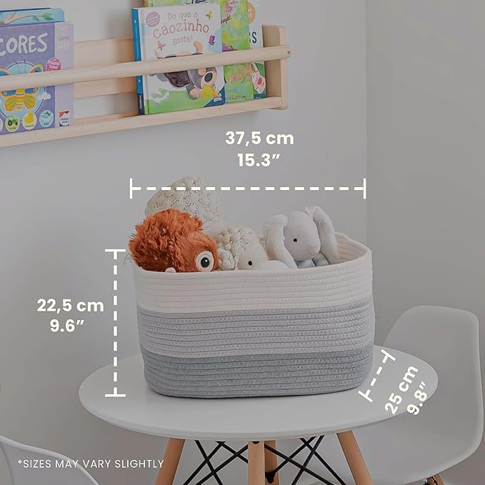 OrganiHaus Cotton Rope Basket for Shelf - Woven Storage Basket for Organizing, Closet & Toy Storage - 3-Toned Gray - 15x9x10 - Image 2