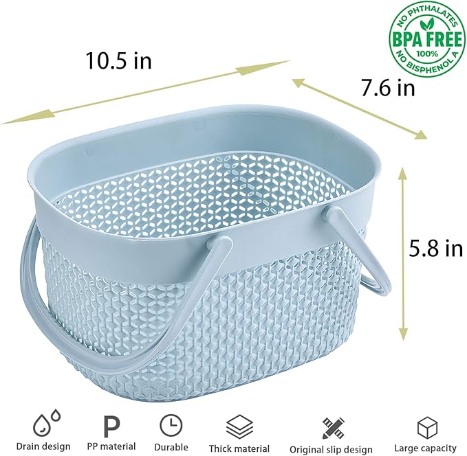 rejomiik 2 Pack Plastic Shower Caddy Basket, Portable Organizer Storage Tote with Handles Toiletry Bag Bin Box for Bathroom, College Dorm Room Essentials, Kitchen, Camp, Gym, Blue - Image 3