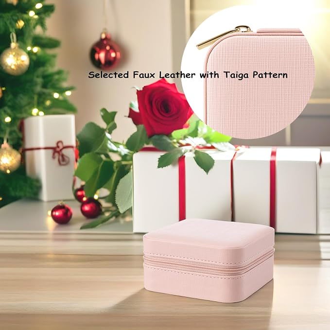 Vlando Small Travel Jewelry Box Organizer - Mirrored Jewelries Necklaces Rings Earrings Necklace Storage Case, Pink - Image 2