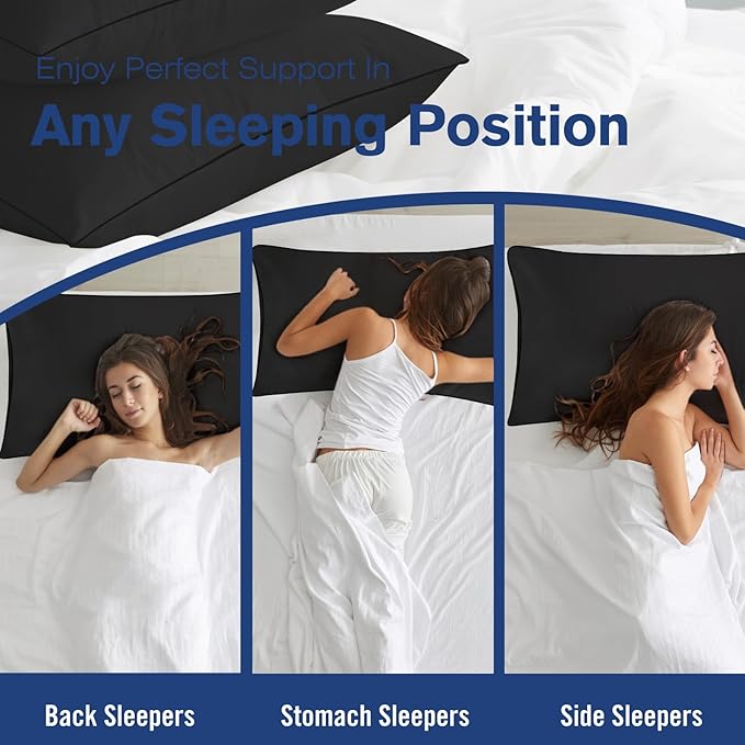 King Size Bed Pillows for Sleeping 4 Pack,Luxury Hotel Pillows,Comfortable and Supportive,Machine Washable,Suitable for Stomach,Back and Side Sleepers.（Black）