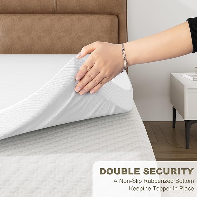 Zenzy 3" Twin Bamboo Mattress Topper Cover, Oeko-TEX Certified, Ultra-Soft Zippered Topper Protector with Adjustable Straps, Washable (Cover Only)